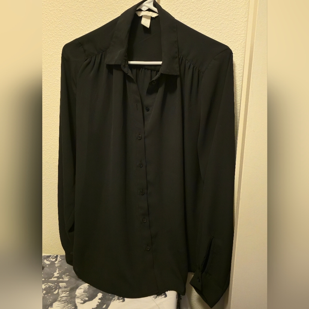Sheer Lightweight Black Button Down Office Goth Top